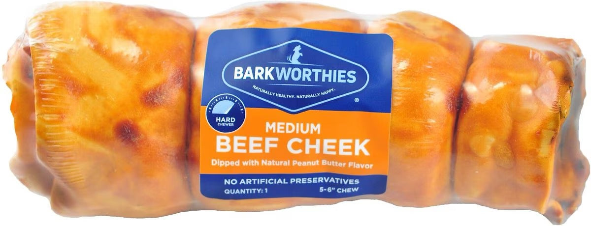 Barkworthies Grain Free Peanut Butter Dipped Beef Cheek For Medium Dogs