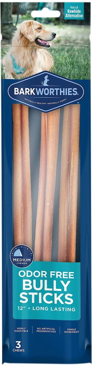 Barkworthies 12 Inch, 3 Pack Odor Free Bully For Dogs