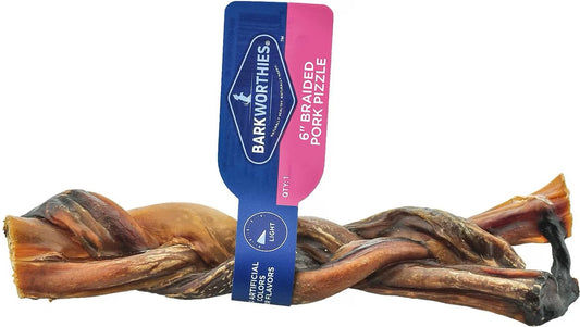 Barkworthies 6 Inch Pork Pizzle Braided Chew For Dogs