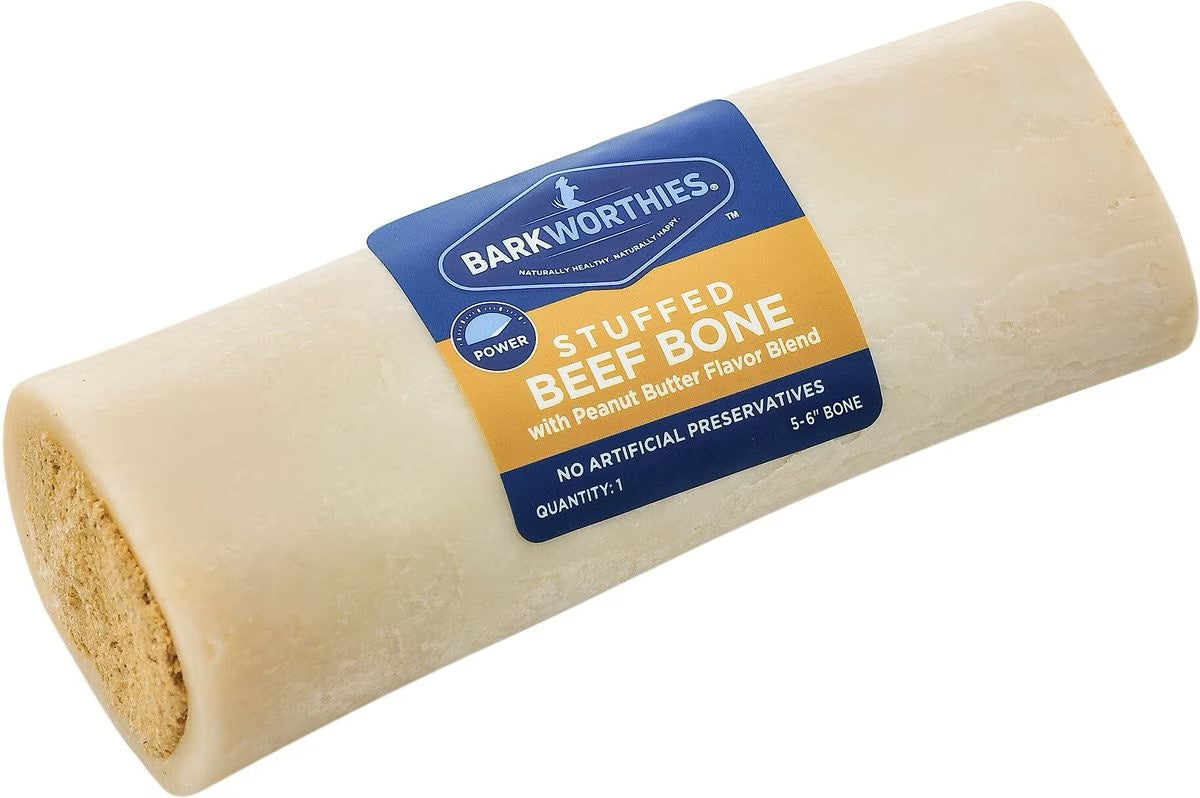 Barkworthies Stuffed Shin Bone Peanut Butter For Large Dogs