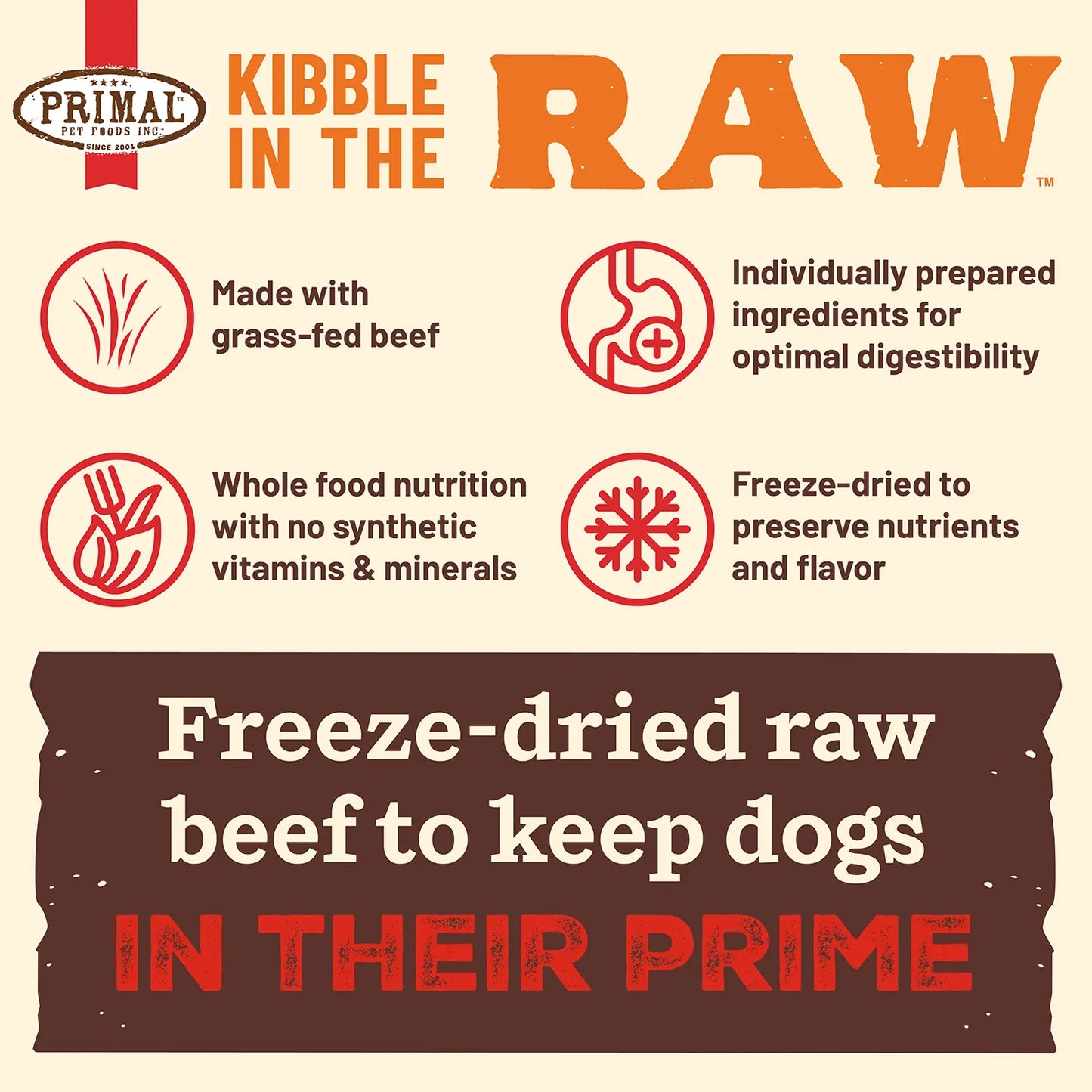 Primal Kibble In The Raw Freeze-Dried Beef Recipe for Dogs