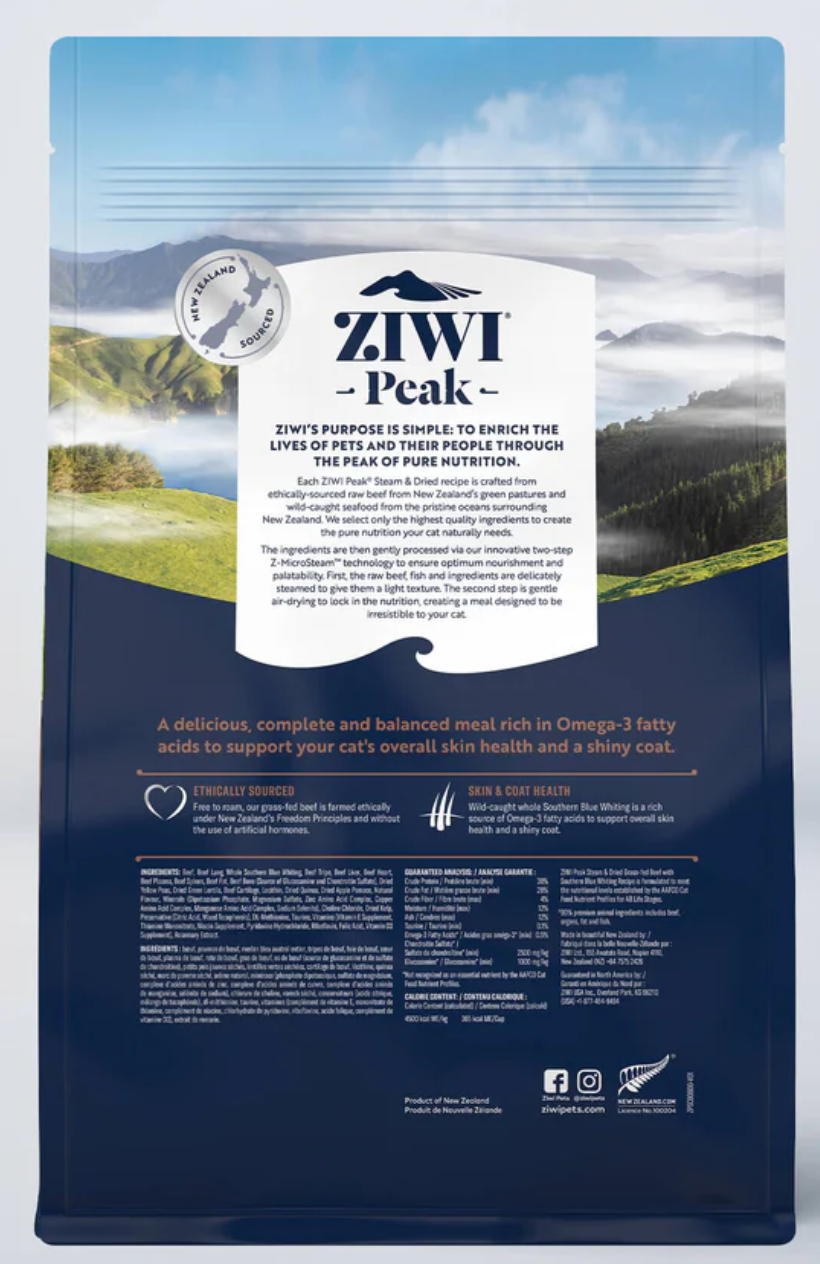 Ziwi Peak Steam & Dried Beef with Southern Blue Whiting Recipe for Cats