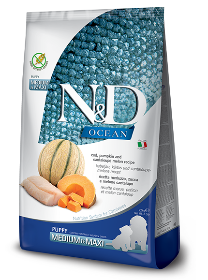 Farmina Natural & Delicious Ocean Cod, Pumpkin and Cantaloupe Medium & Maxi Puppy Food