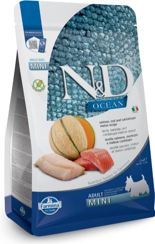 Farmina Natural & Delicious Ocean Salmon, Cod and Cantaloupe Mini Adult Dog Food