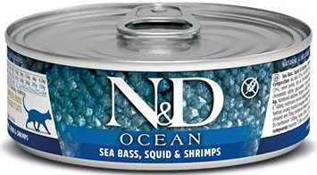 Farmina Natural & Delicious Ocean Sea Bass, Squid and Shrimp Canned Adult Cat Food