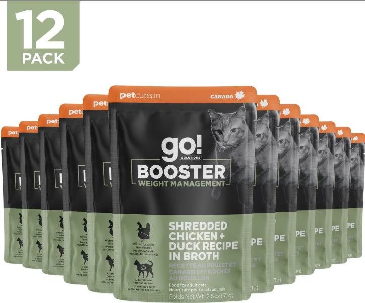 Go! Solutions Booster Weight Management Shredded Chicken + Duck In Broth For Cats