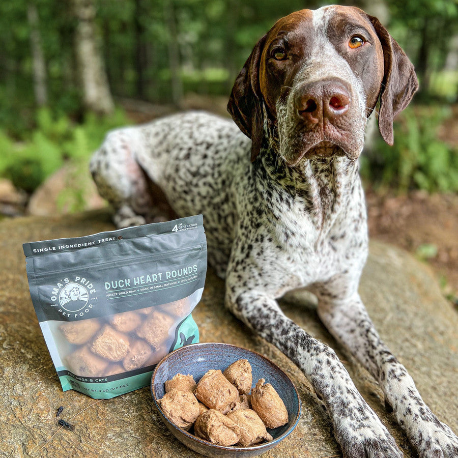 Oma's Pride Freeze-Dried Duck Heart Rounds for Dogs and Cats