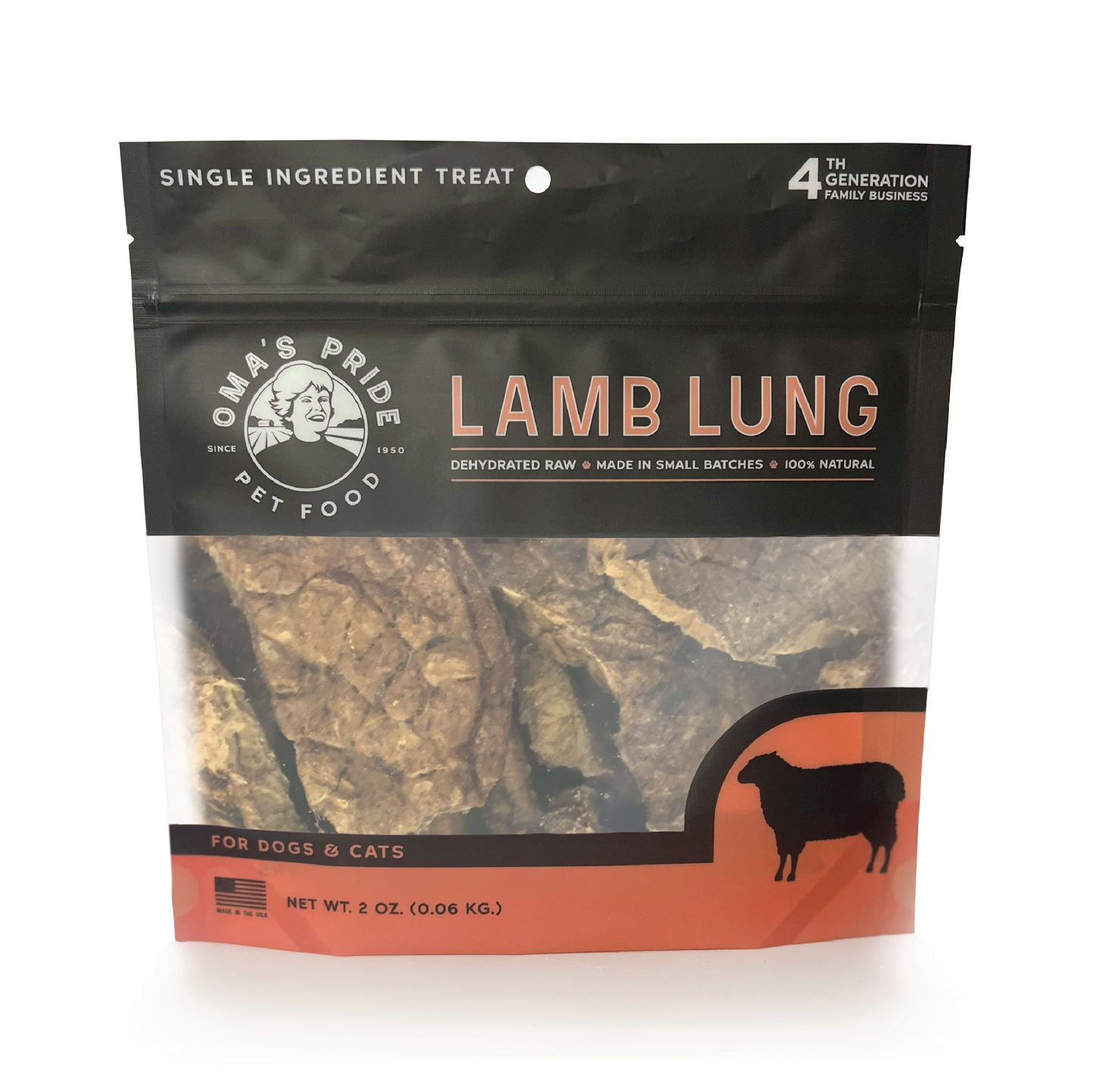 Oma's Pride Dehydrated Lamb Lungs for Dogs and Cats