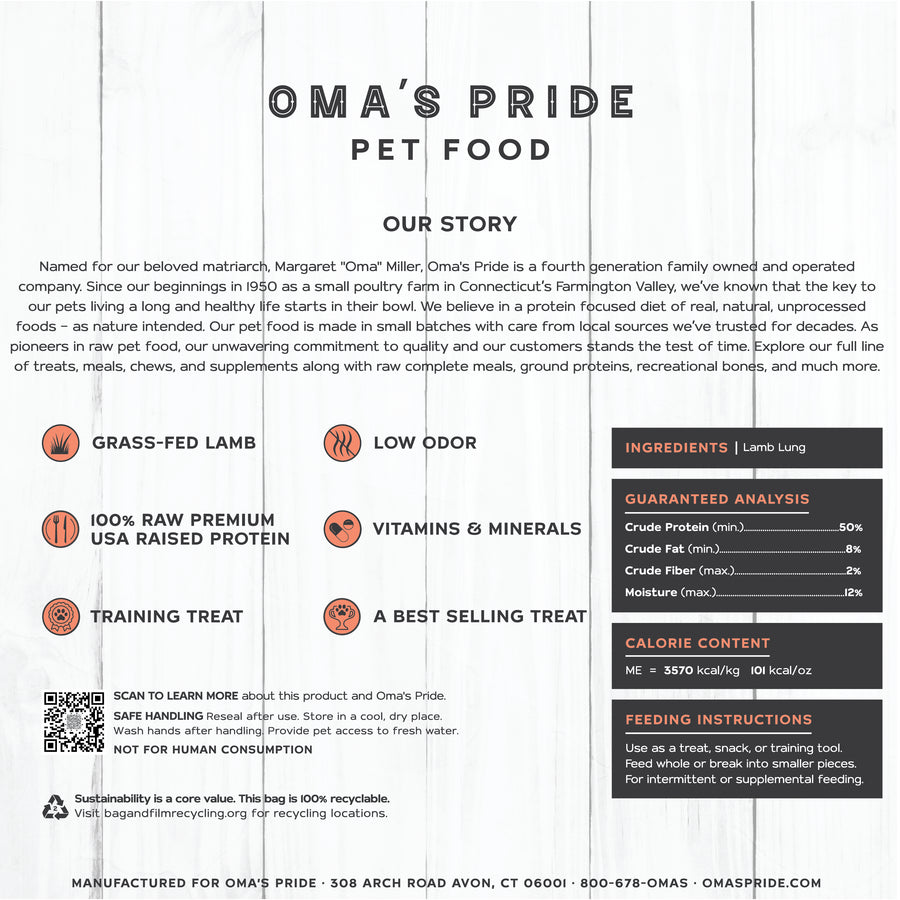 Oma's Pride Dehydrated Lamb Lungs for Dogs and Cats