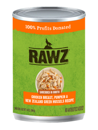 RAWZ Shredded in Broth Chicken Breast, Pumpkin & New Zealand Green Mussel Recipe for Dogs